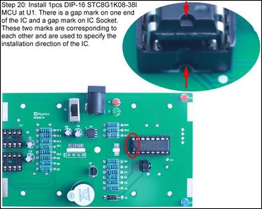Install 1pcs DIP-16 STC8G1K08-38I MCU at U1