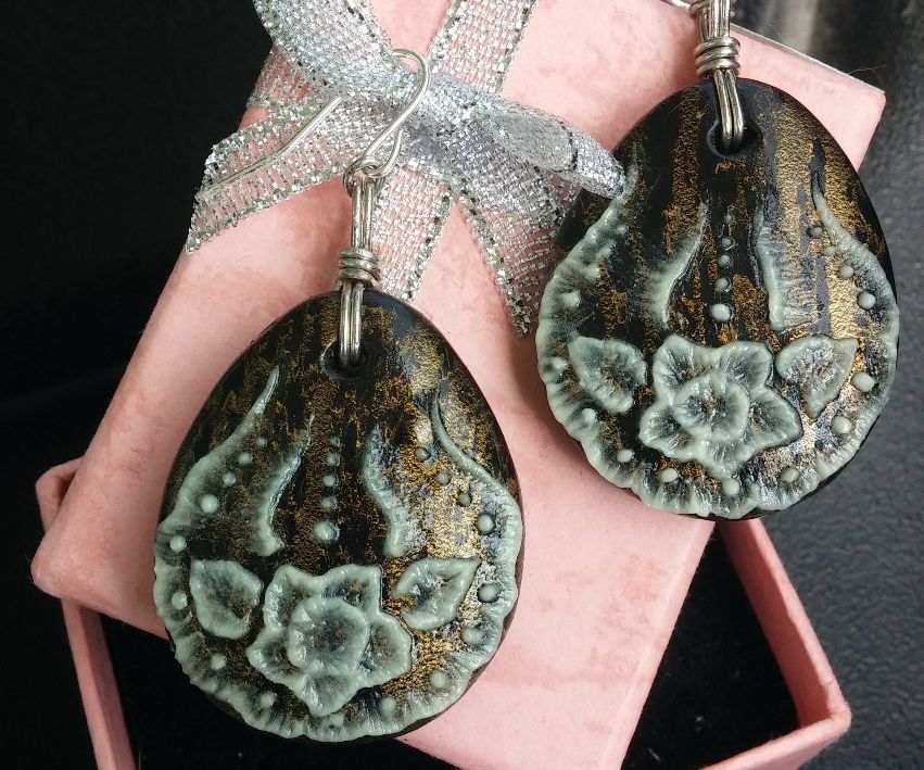 Glow in the Dark Brush Embroidery Polymer Clay Earrings