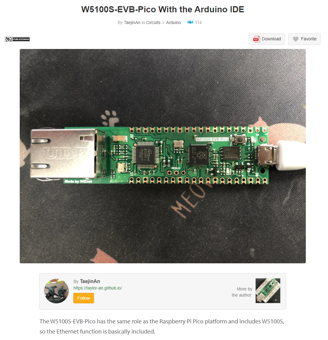 Arduino Raspberry Pi Pico/RP2040 Ethernet : W5100S-EVB-Pico