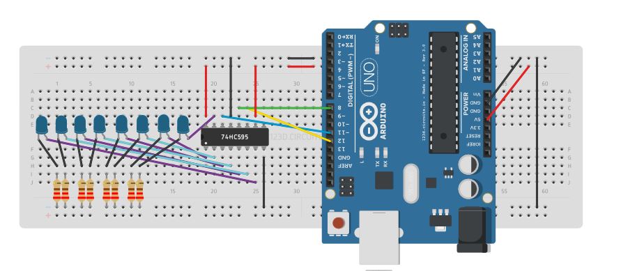 8-LED Knightrider: Using Shift Registers With Arduino : 5