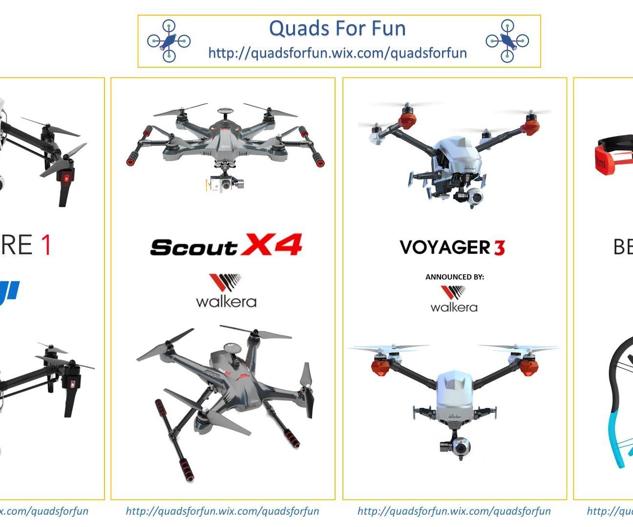 Bebop Parrot Drone, Inspire 1 Drone, Scout X4 Drone, Voyager 3 Drone