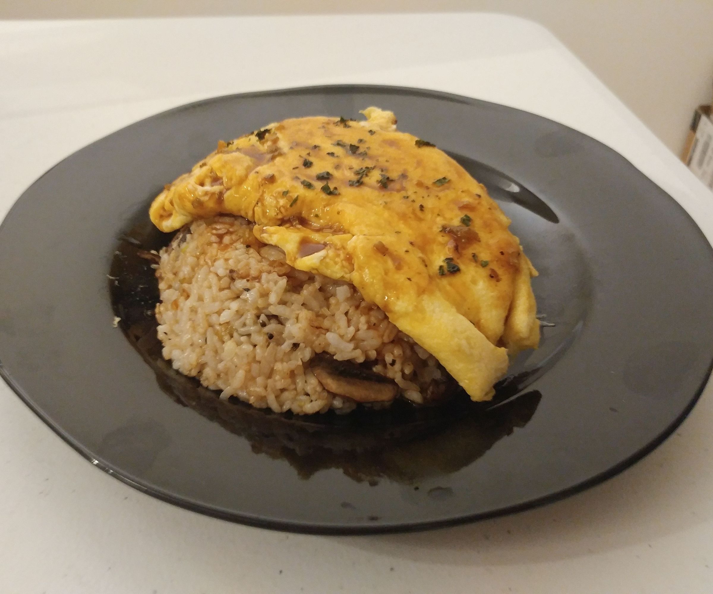 Shiitake and Cremini Fried Rice (and an Omelette on Top)