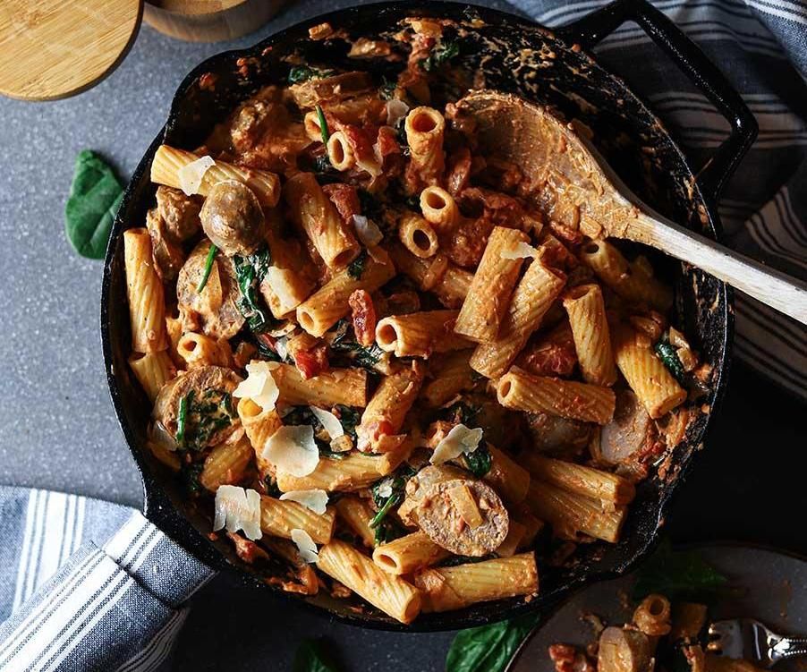 Rigatoni With Sausage, Spinach, & Goat Cheese