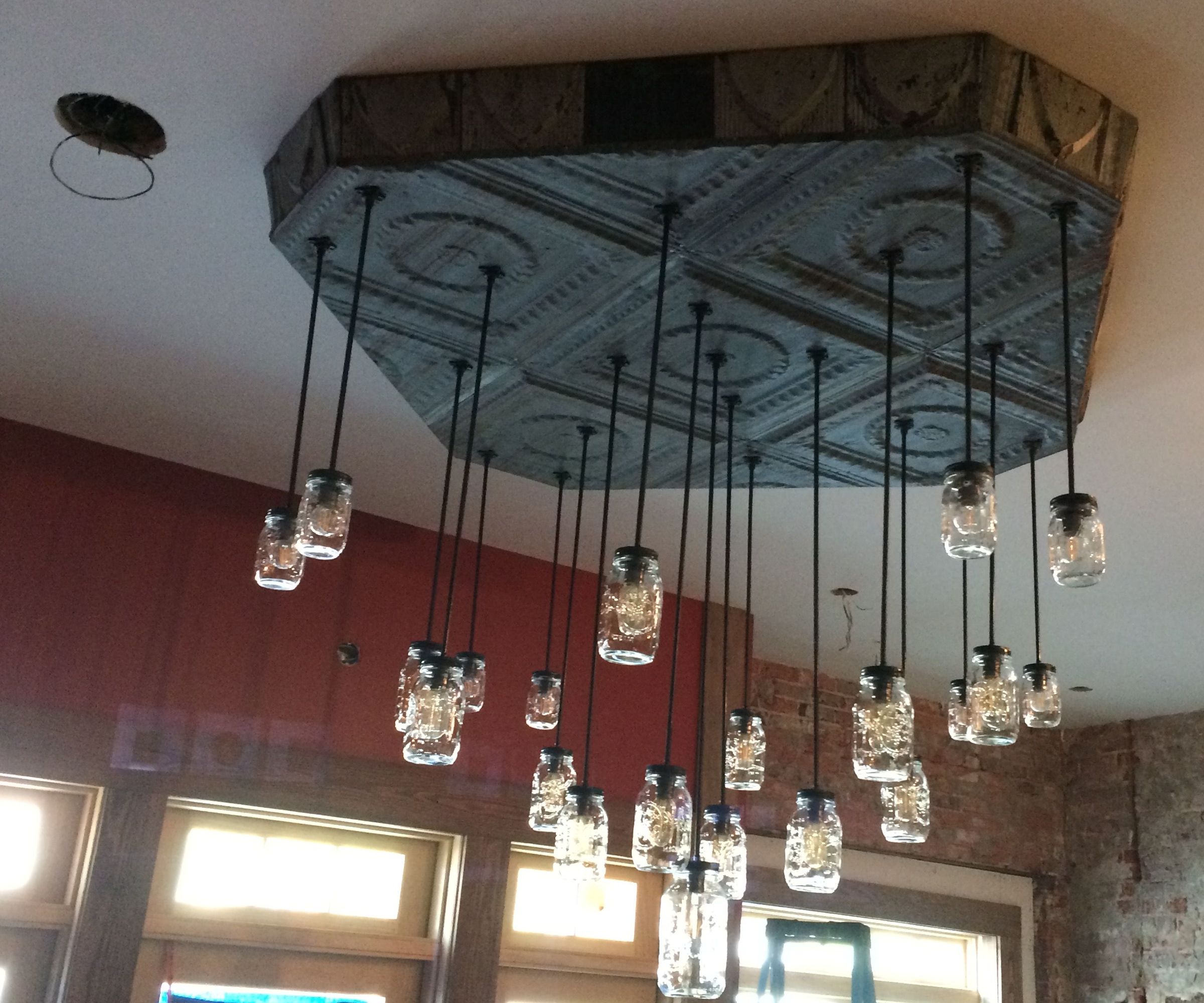 Antique Ceiling Tin and Mason Jars Chandeliers