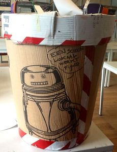 Cardboard and "crime Scene"tape Robot Garbage Bin
