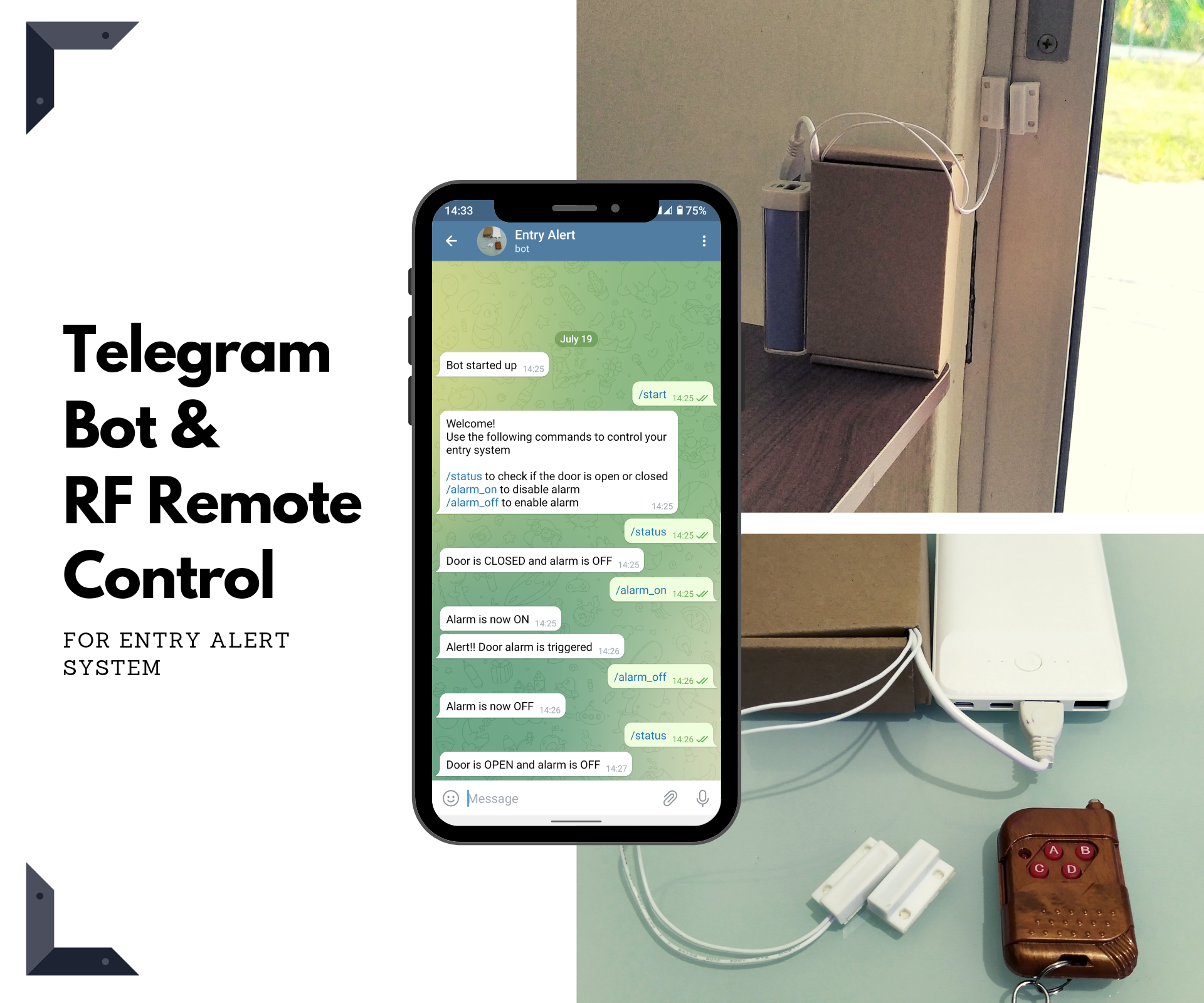 A Versatile (Door) Alarm System With Telegram Bot & RF Remote Control