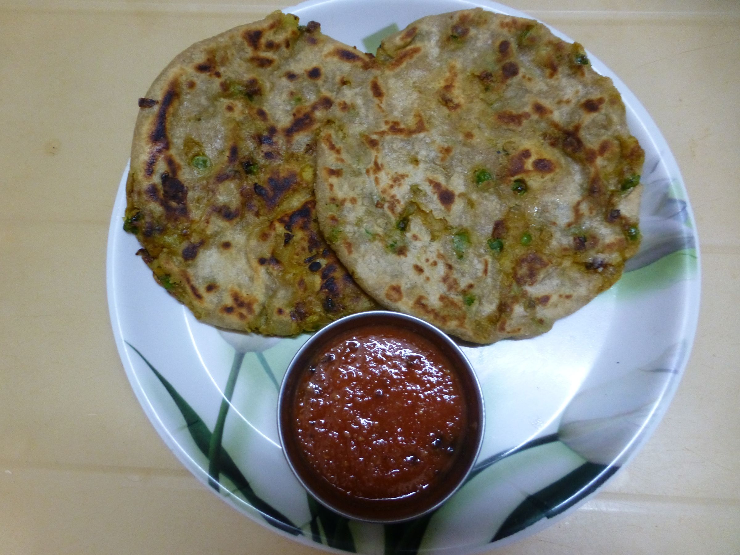 Stuffed Paratha With Green Peas - Potato Masala