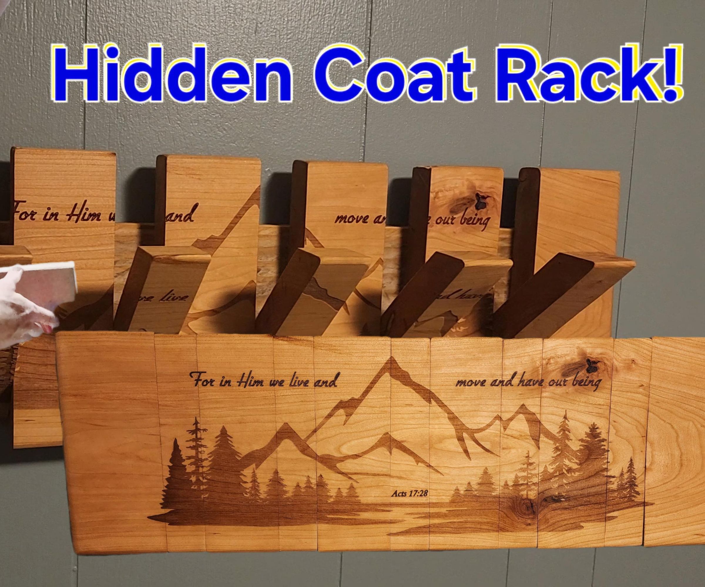 Hidden Coat Rack With Beautiful Laser Engraved Image