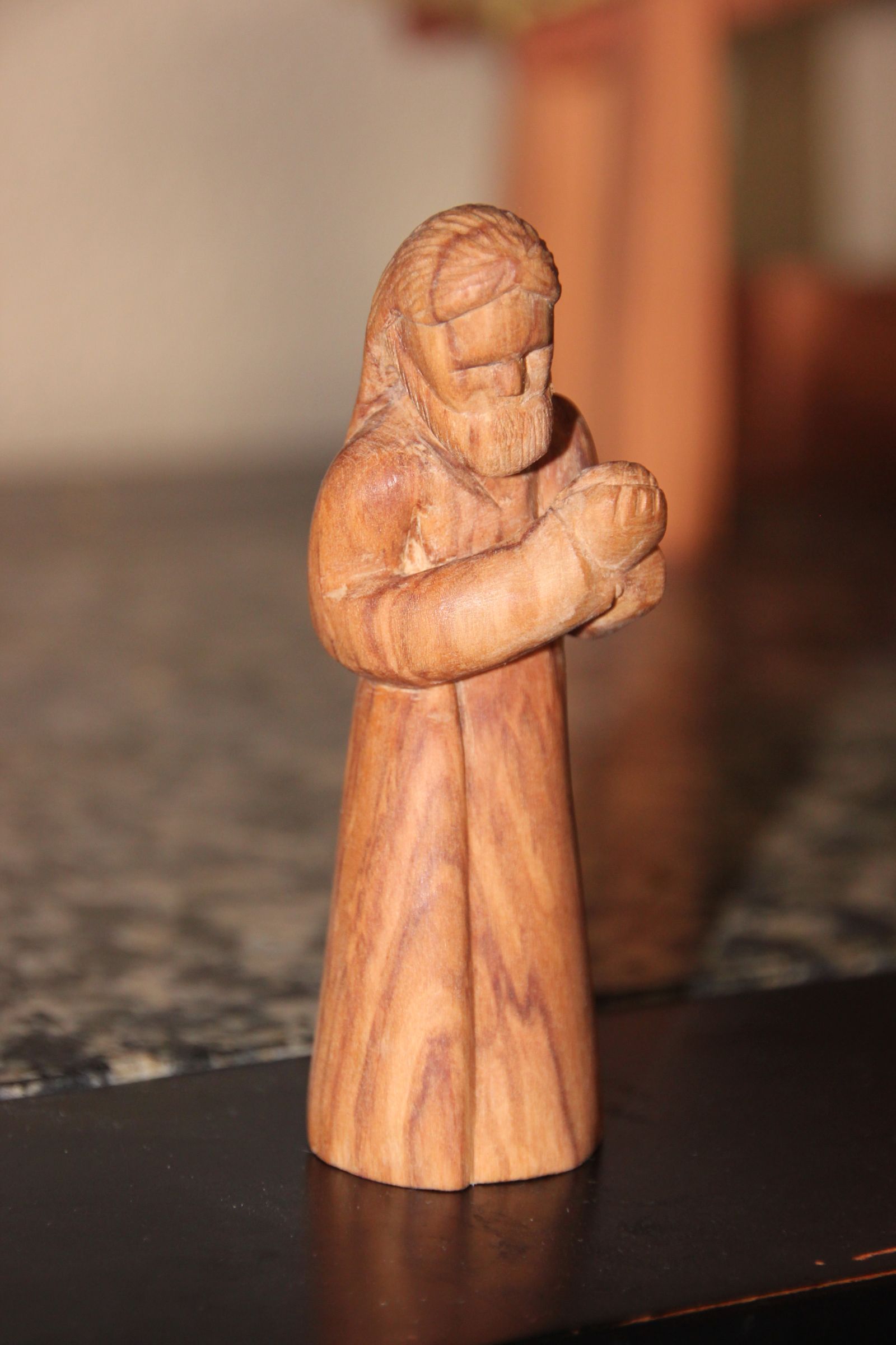 Hand Carved Nativity set out of Olive wood from Jerusalem.