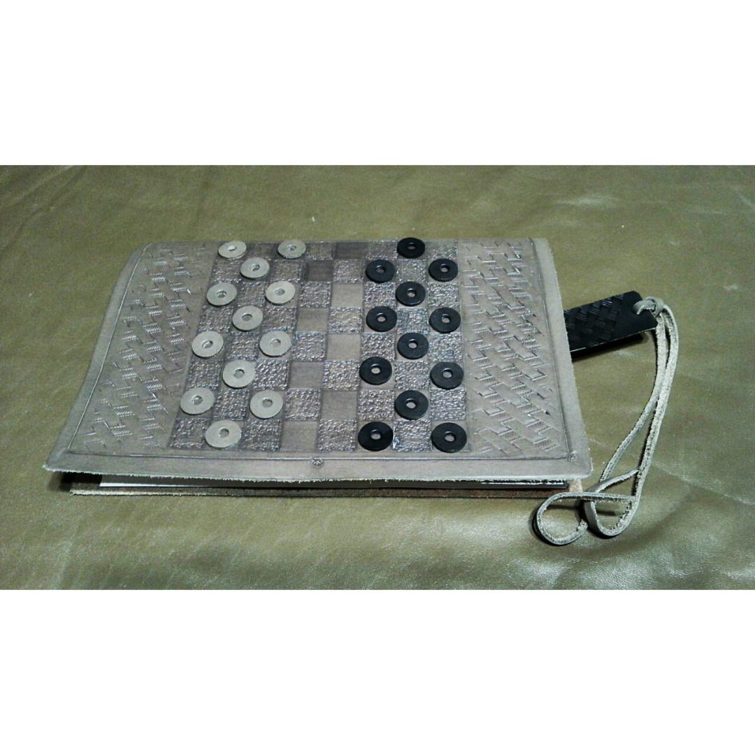 Leather Bound Book With Replaceable Pages and Built in Checkers Game ...