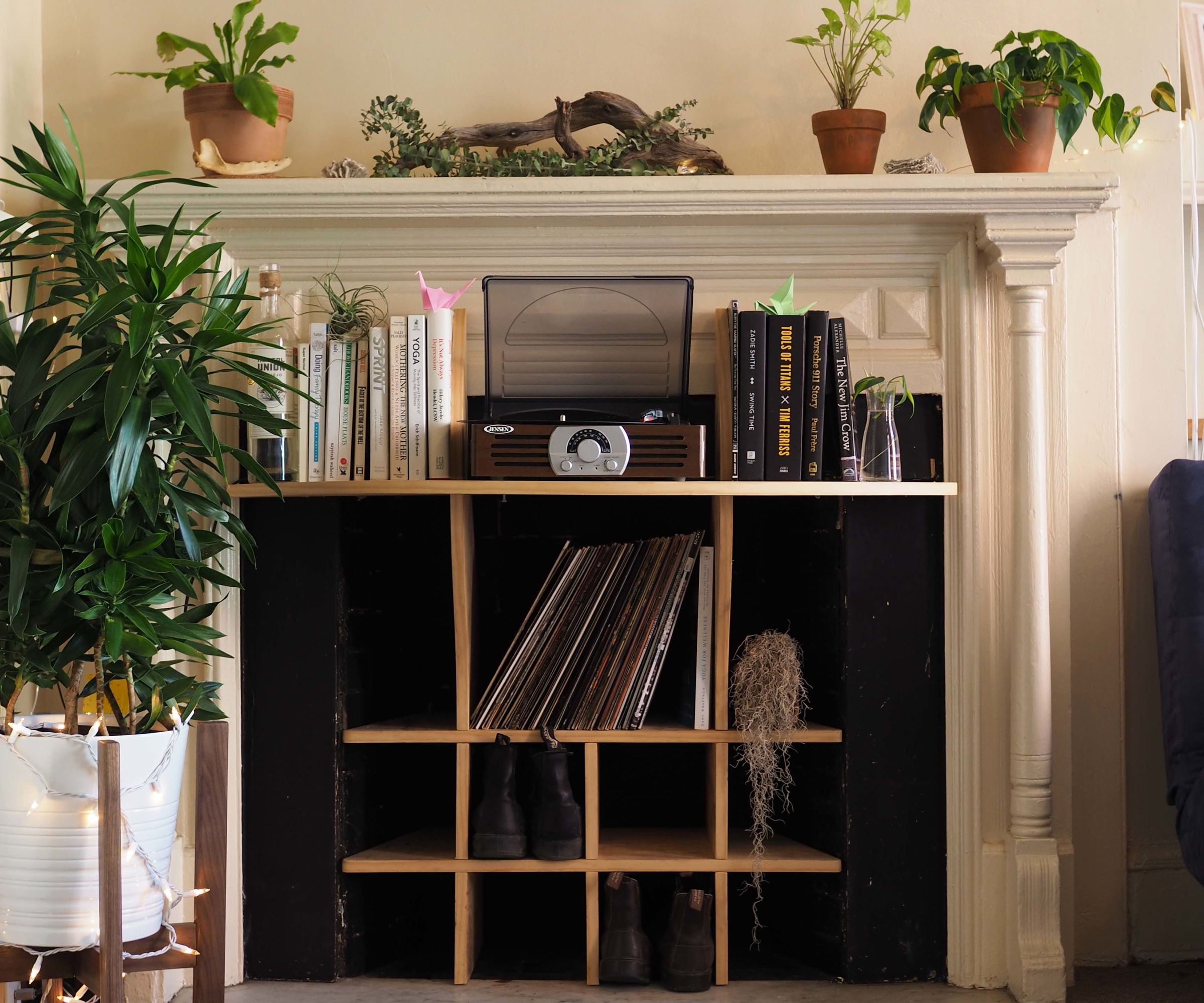 Old Fireplace, New Record Storage Console!