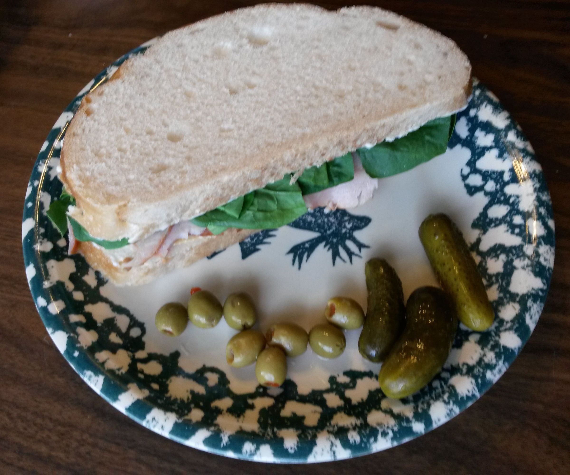 Smoked Turkey, Brie, & Spinach on Sourdough. 