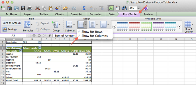 Displaying "Grand Total"