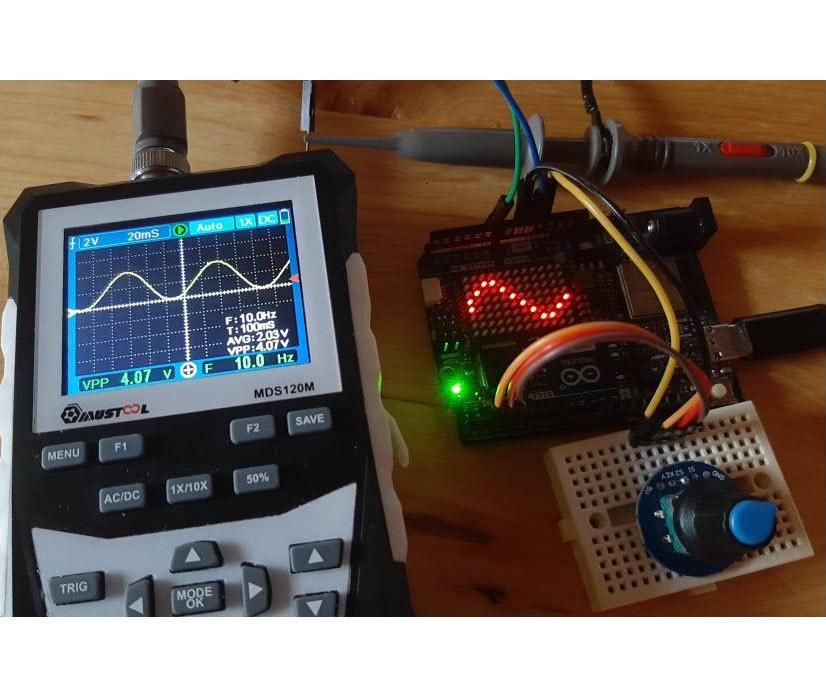 Arduino Uno R4 WiFi DAC Signal Generator – Sine, Square, Triangle With LED Matrix