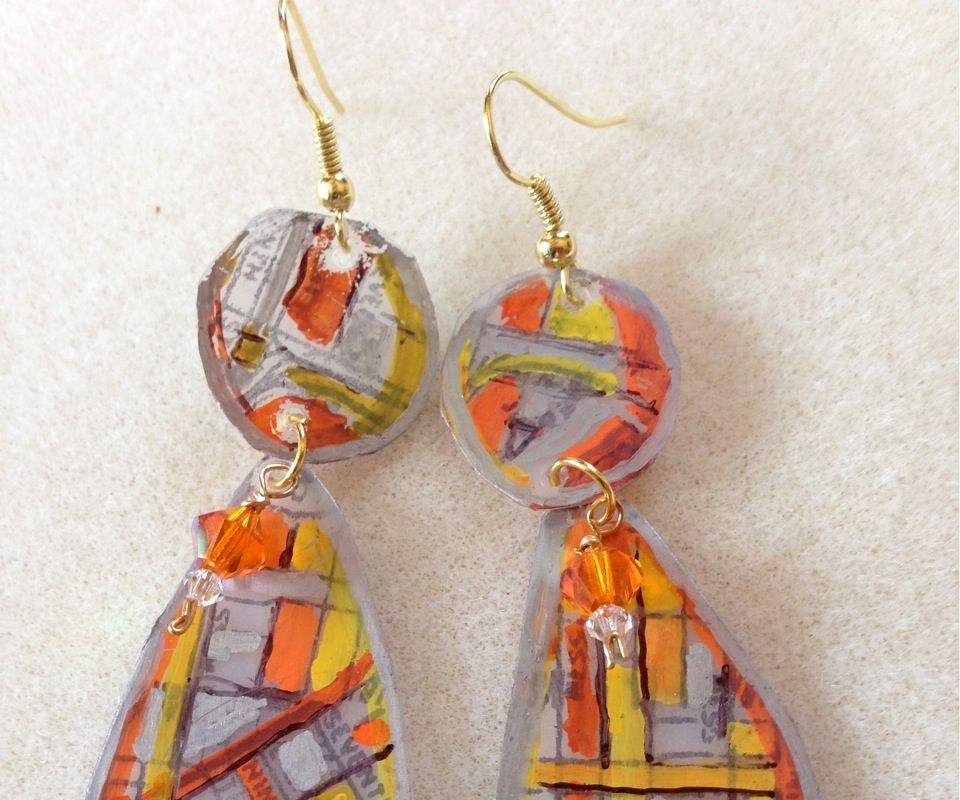 Milk Bottle Earrings With Stamped and Colored Designs