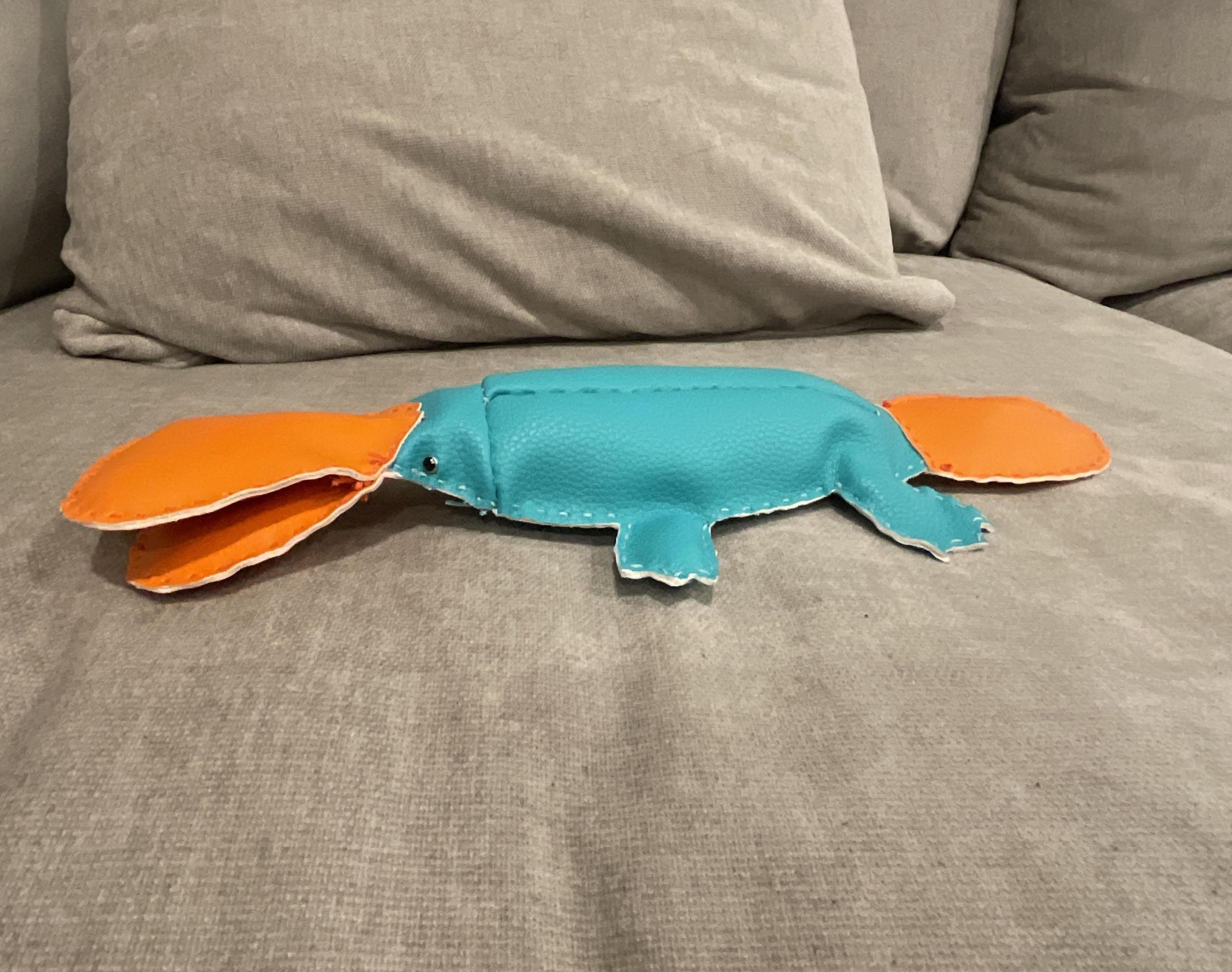 Blue Leather Platypus Plush With Recycled Stuffing