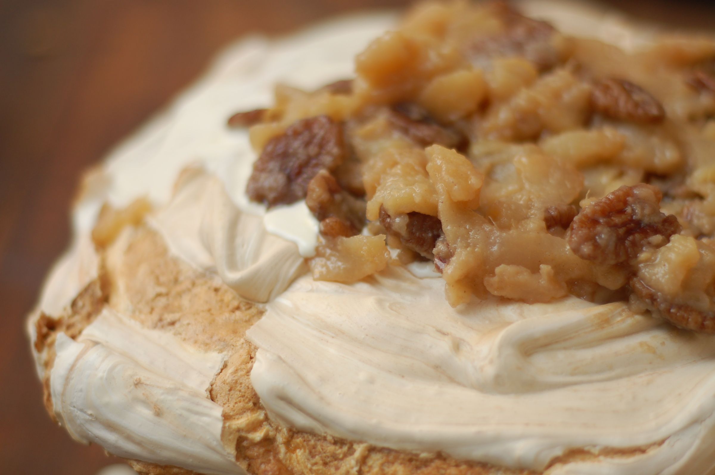 Pear and Pecan Chocolate Swirl Pavlova