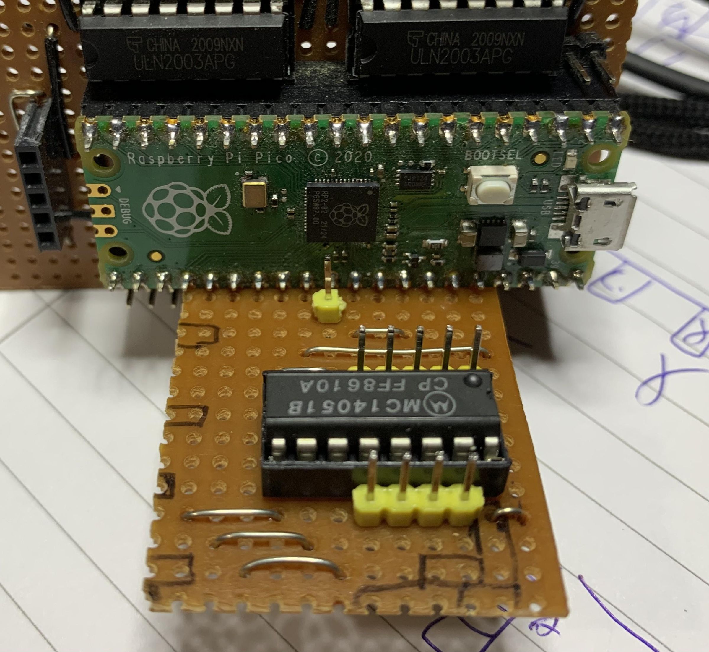 Raspberry Pi Pico 4051B Analogue Multiplexer Expander on Stripboard : 4 ...