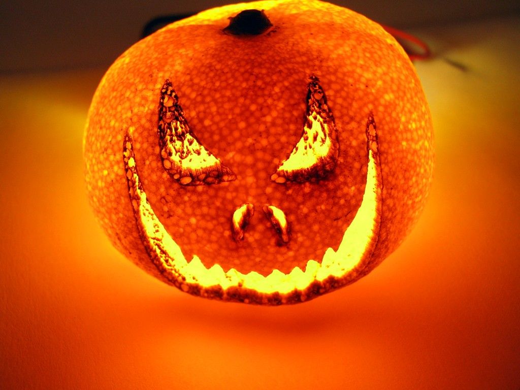 Halloween Orange Laser Etched into a Glowing Mini Pumpkin