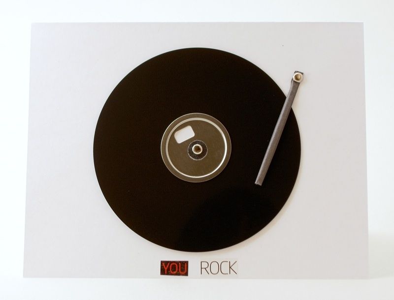 Movable Record Player Greeting Card From a Floppy Disk