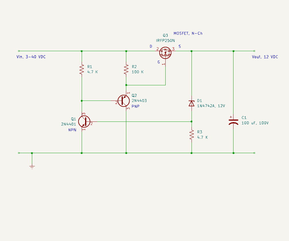 LDO Voltage Regulator, 1 MOSFET, 2 BJTs, and a Zener,