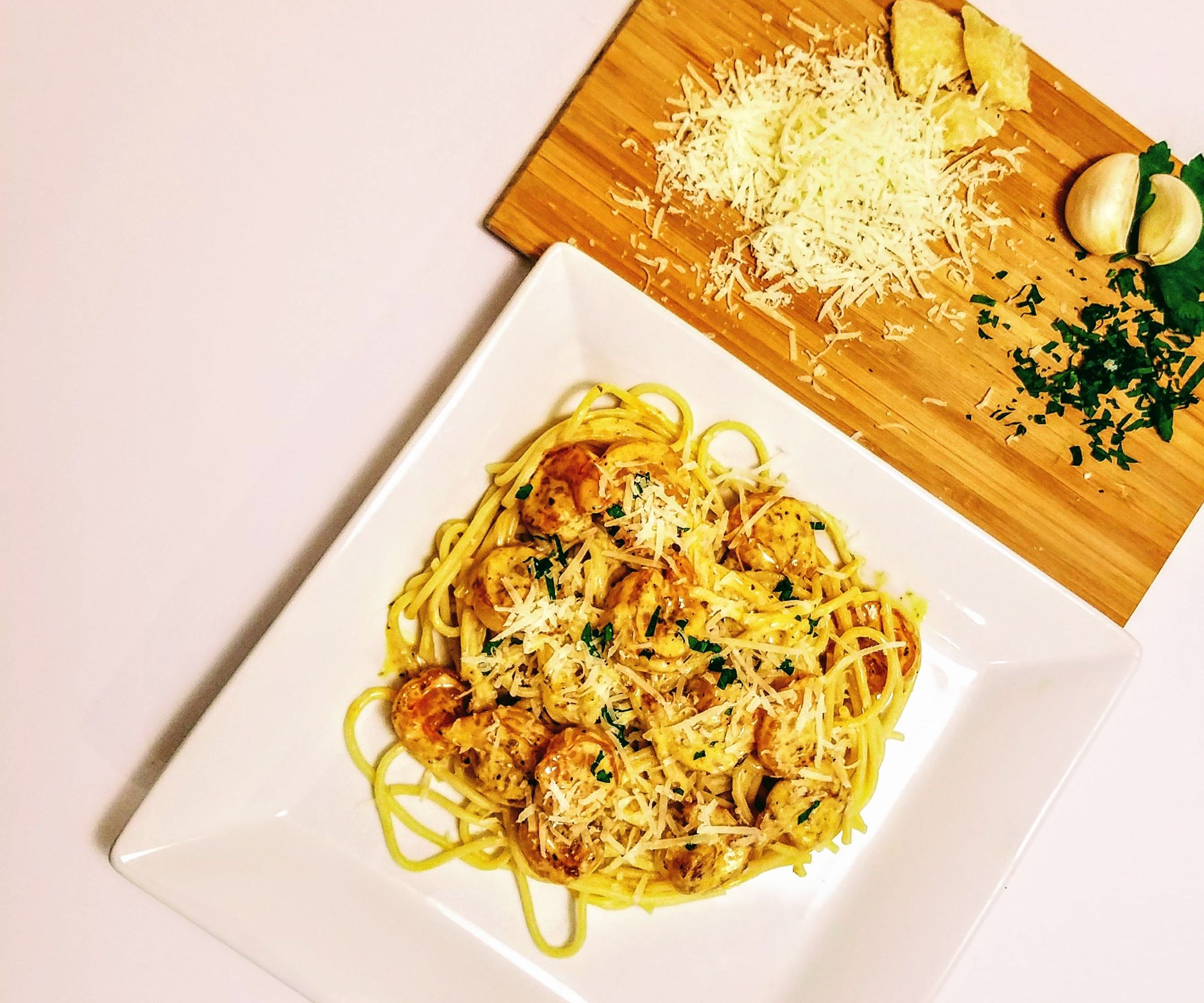 Creamy Garlic and Herb Gluten Free Shrimp Pasta