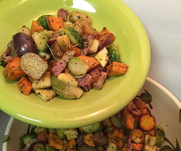 Roasted Root Vegetables With Brussels Sprouts and Bacon