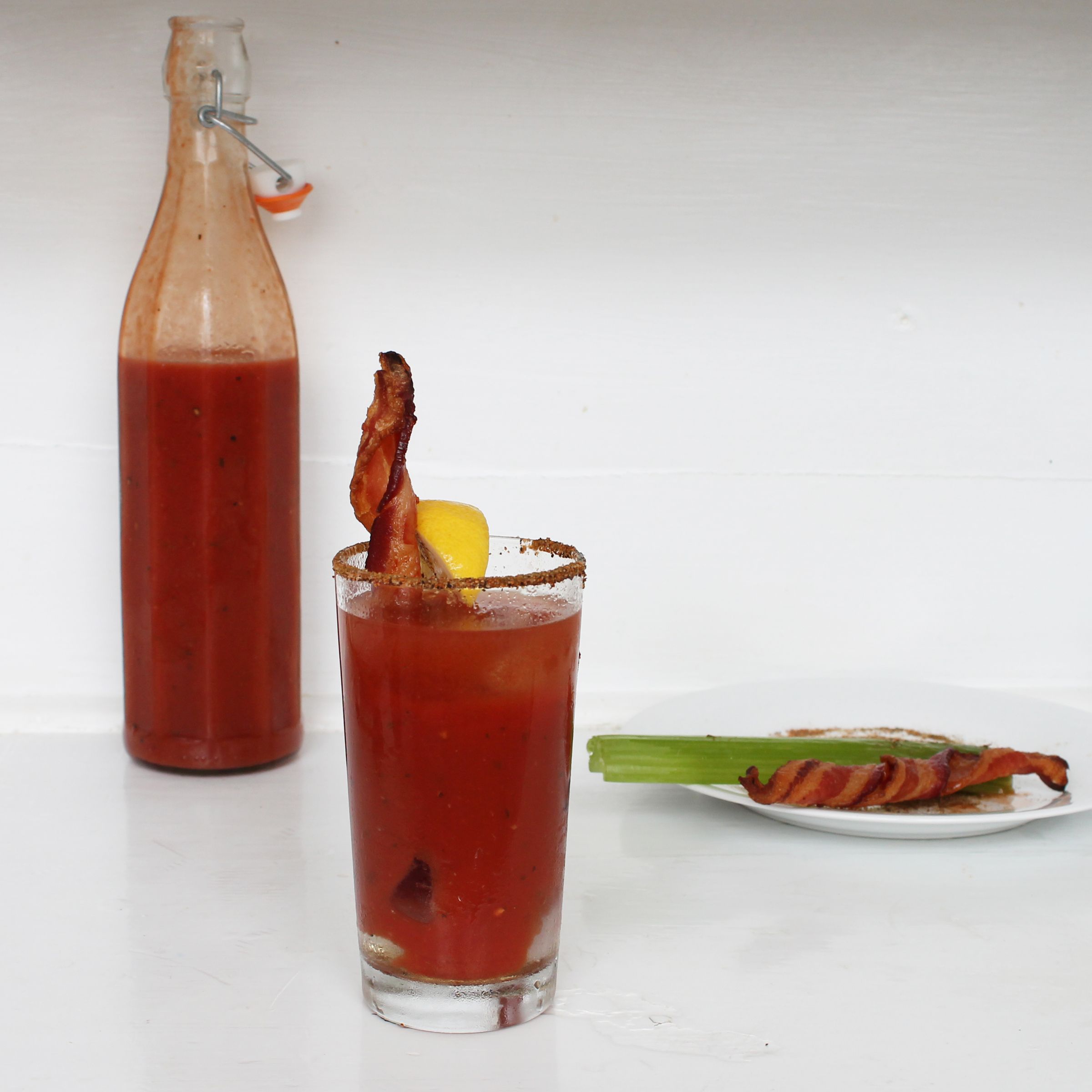 Bloody Mary With Bacon Swizzle Sticks