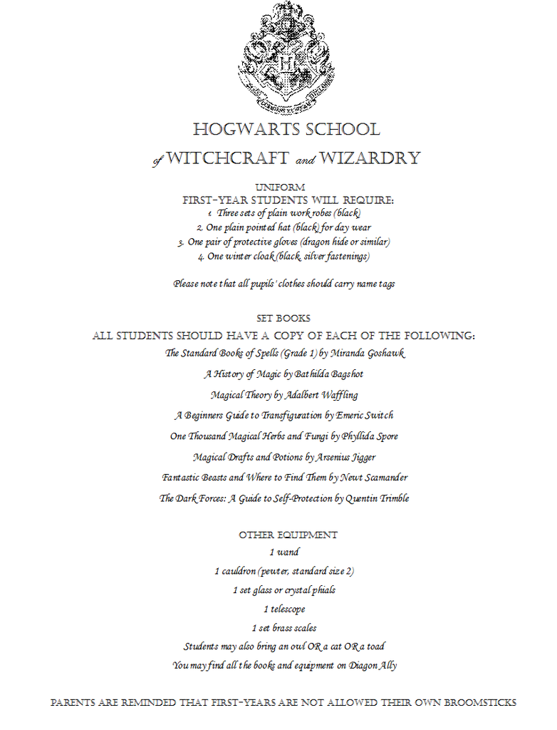 Hogwarts Actual Acceptance Letter Template
