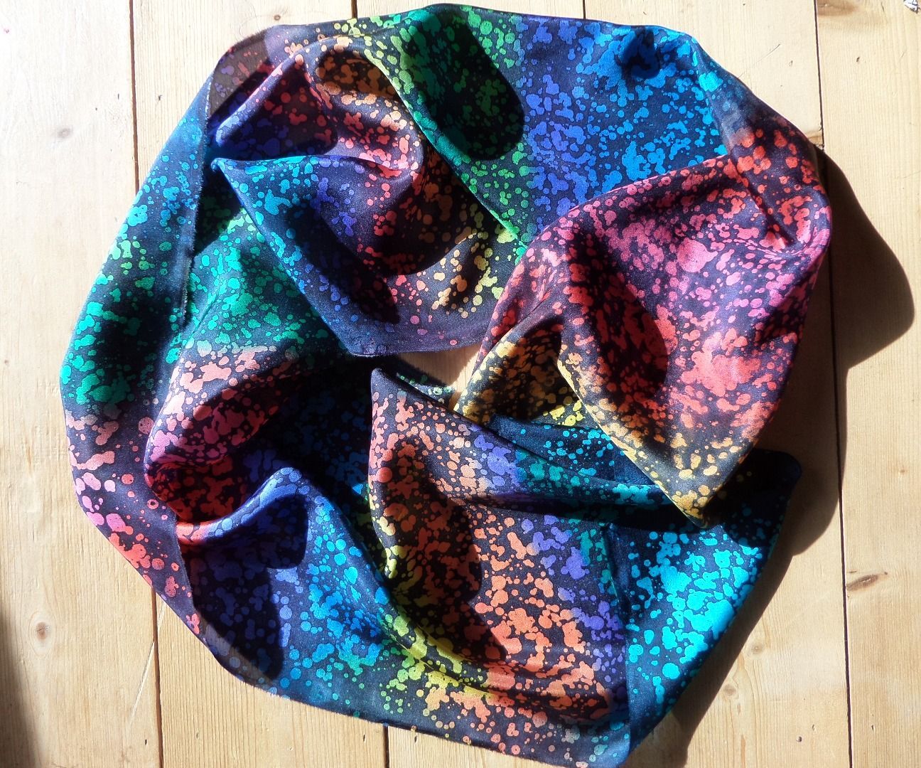 Rainbow Batik Silk Scarf Using a Teazle!