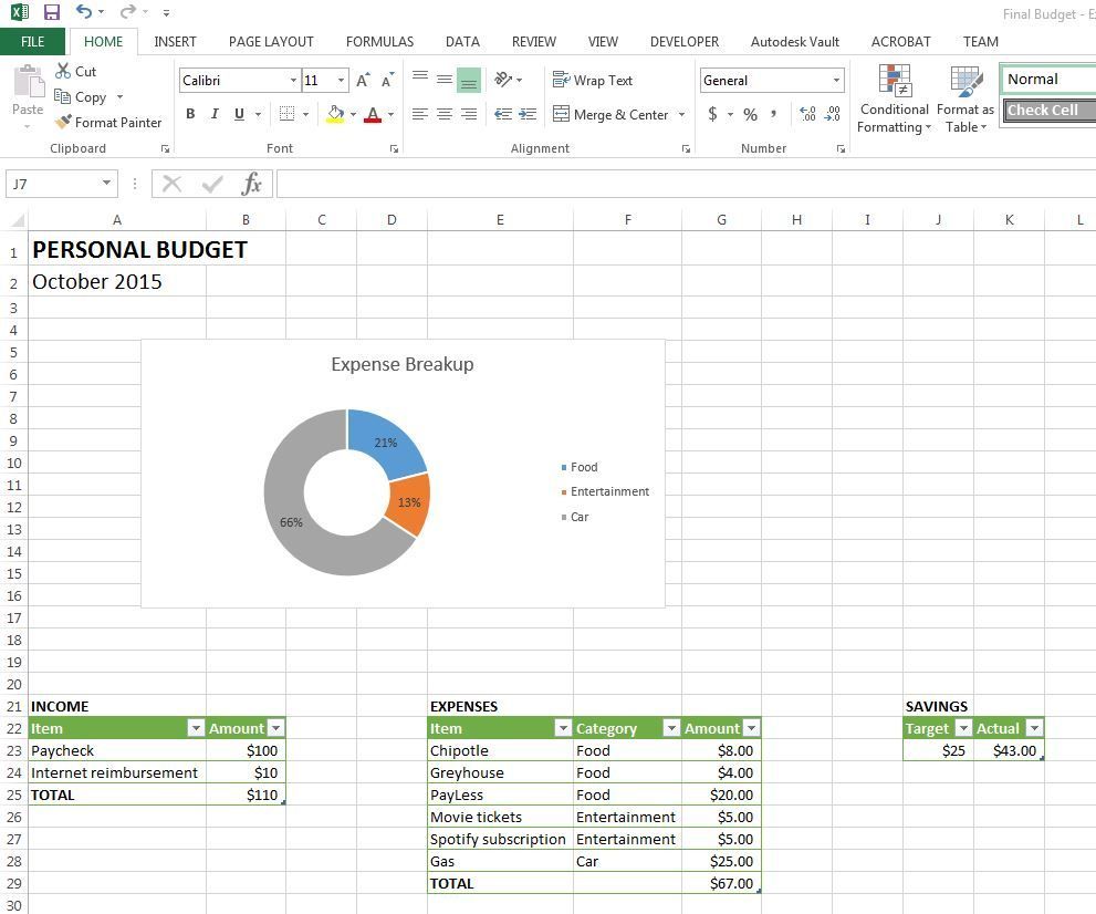 Personal Budget Spreadsheet