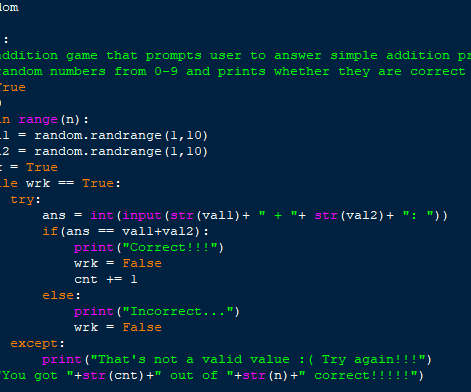Coding an Addition Game in Python