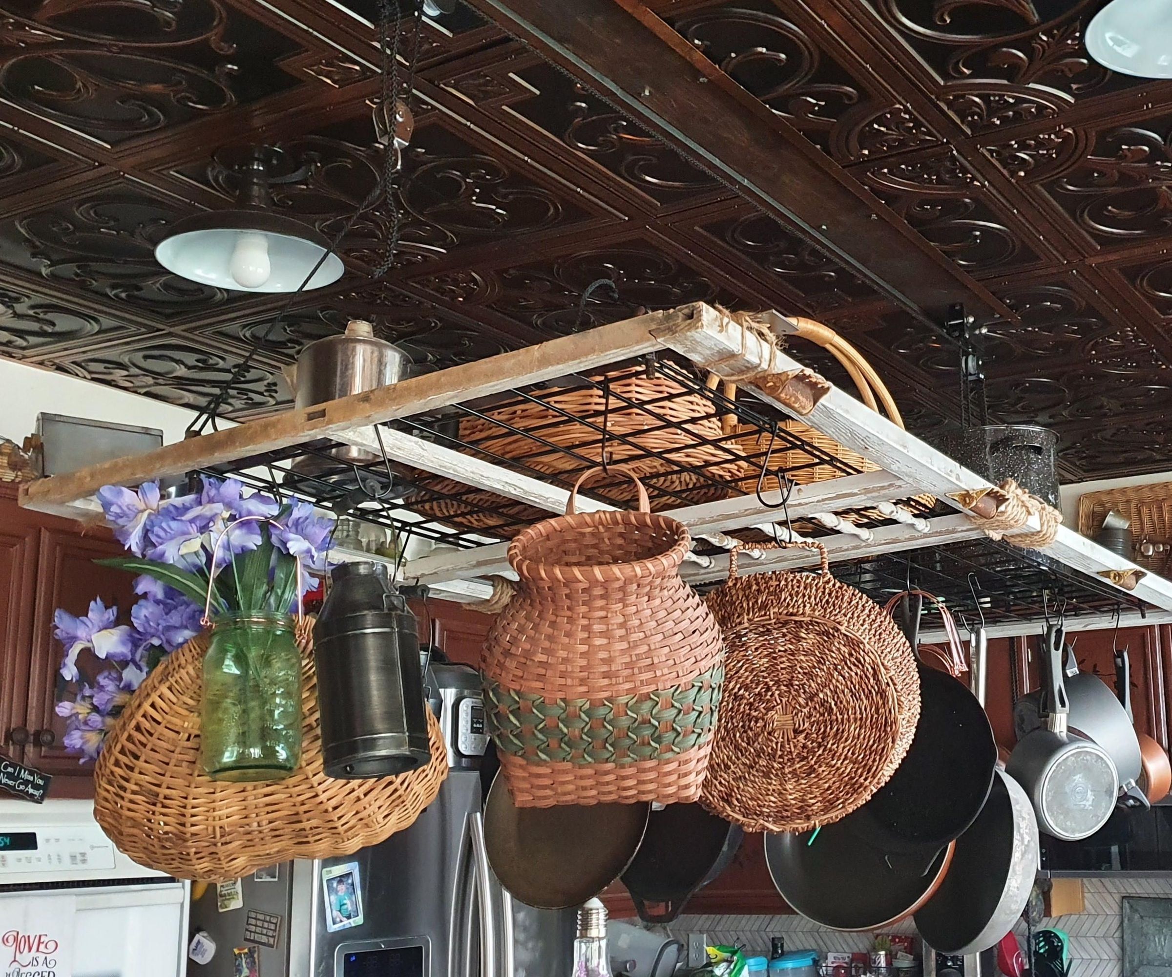 How to Make a Pot Rack From an Antique Screen Door