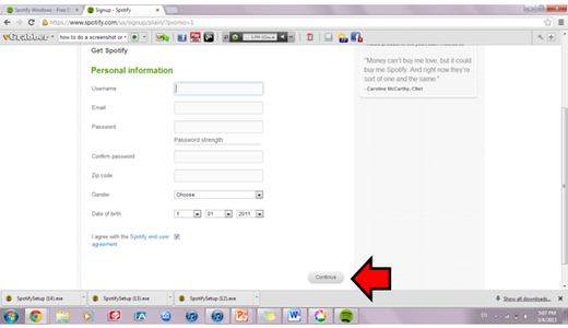 Registering on Spotify