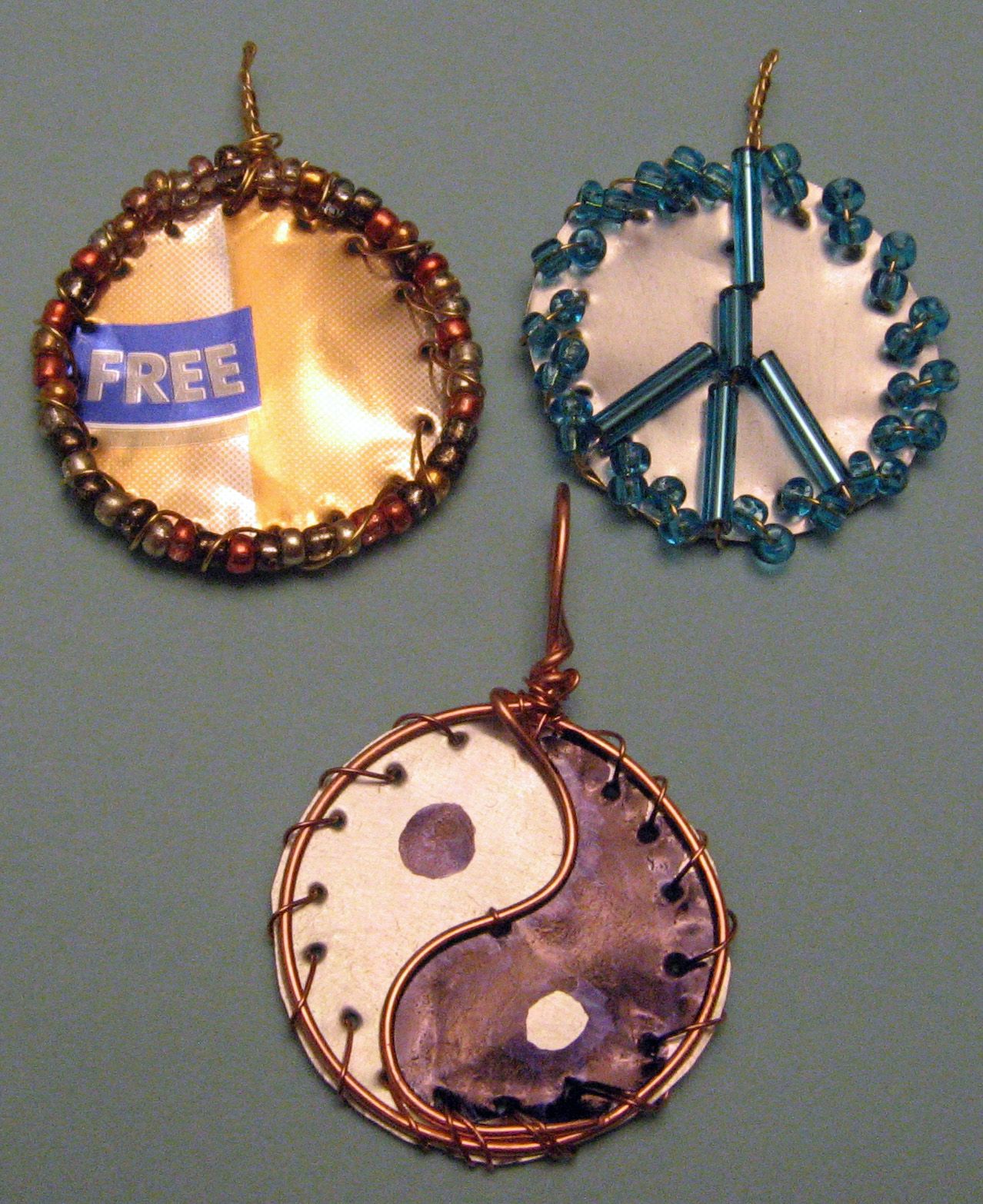 Soda Can Pendant With Wire Lacing