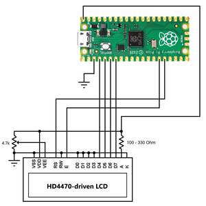 Circuit Diagram: 16x2 LCD to Raspberry Pi Pico