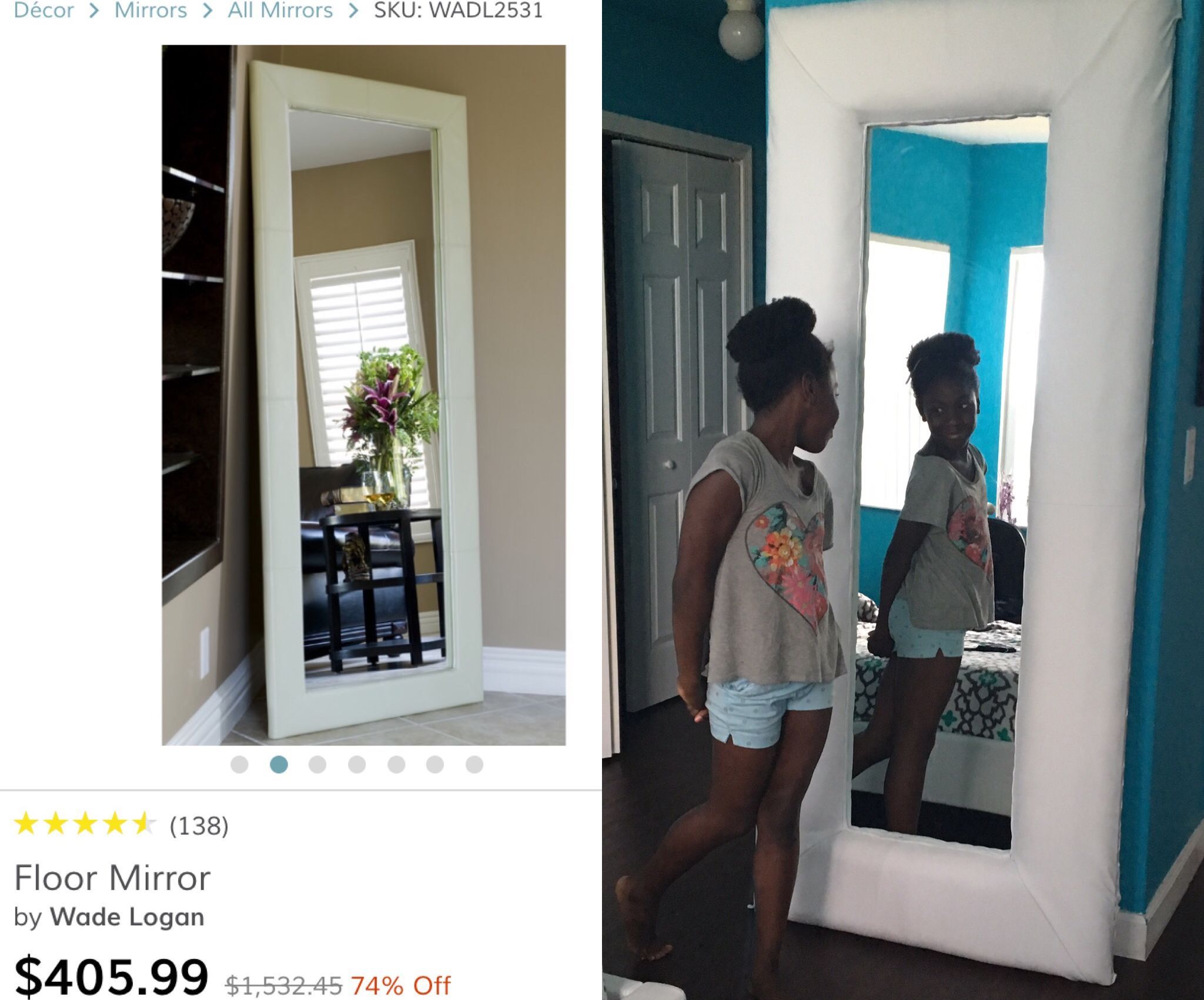 Upholstered Leaning Floor Mirror