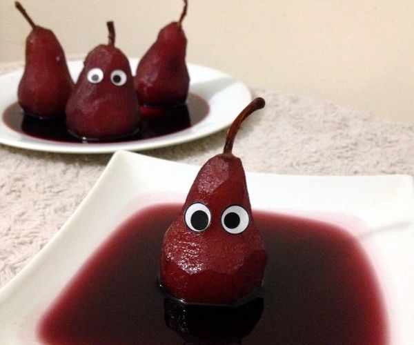 Ghostly Poached Pears in Red Wine