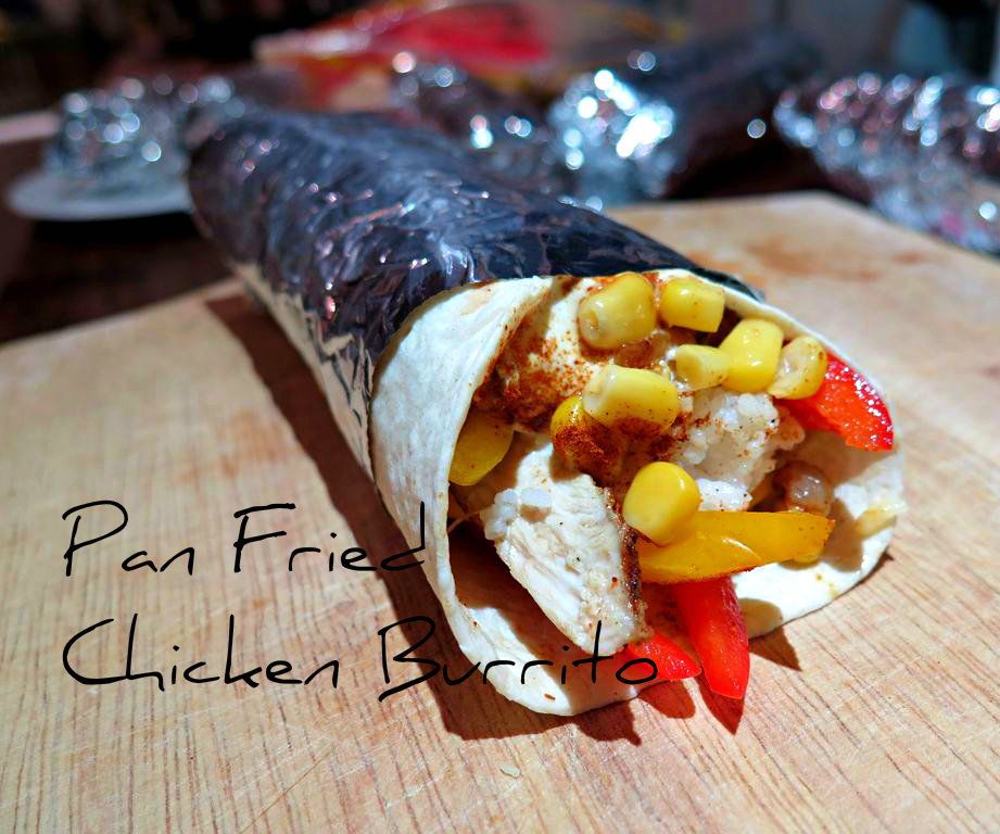Pan fried chicken burrito