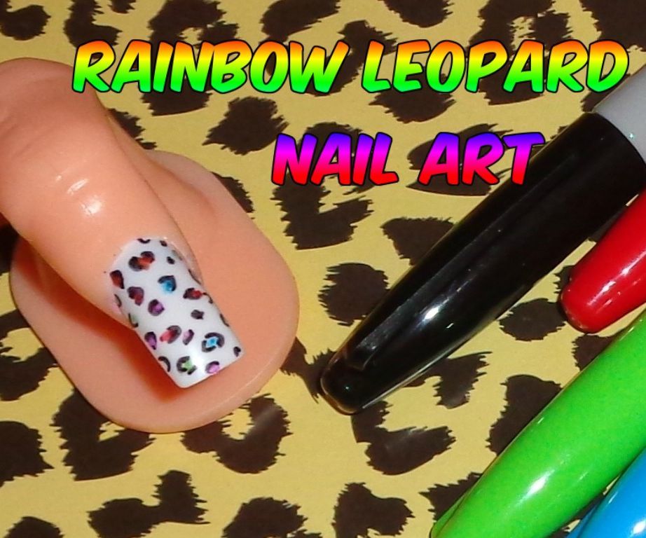 Rainbow Leopard Print Sharpie Nail Art