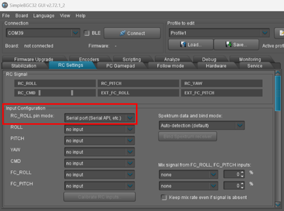 BaseCam SimpleBGC GUI Setup (Before Gimbal Motors)