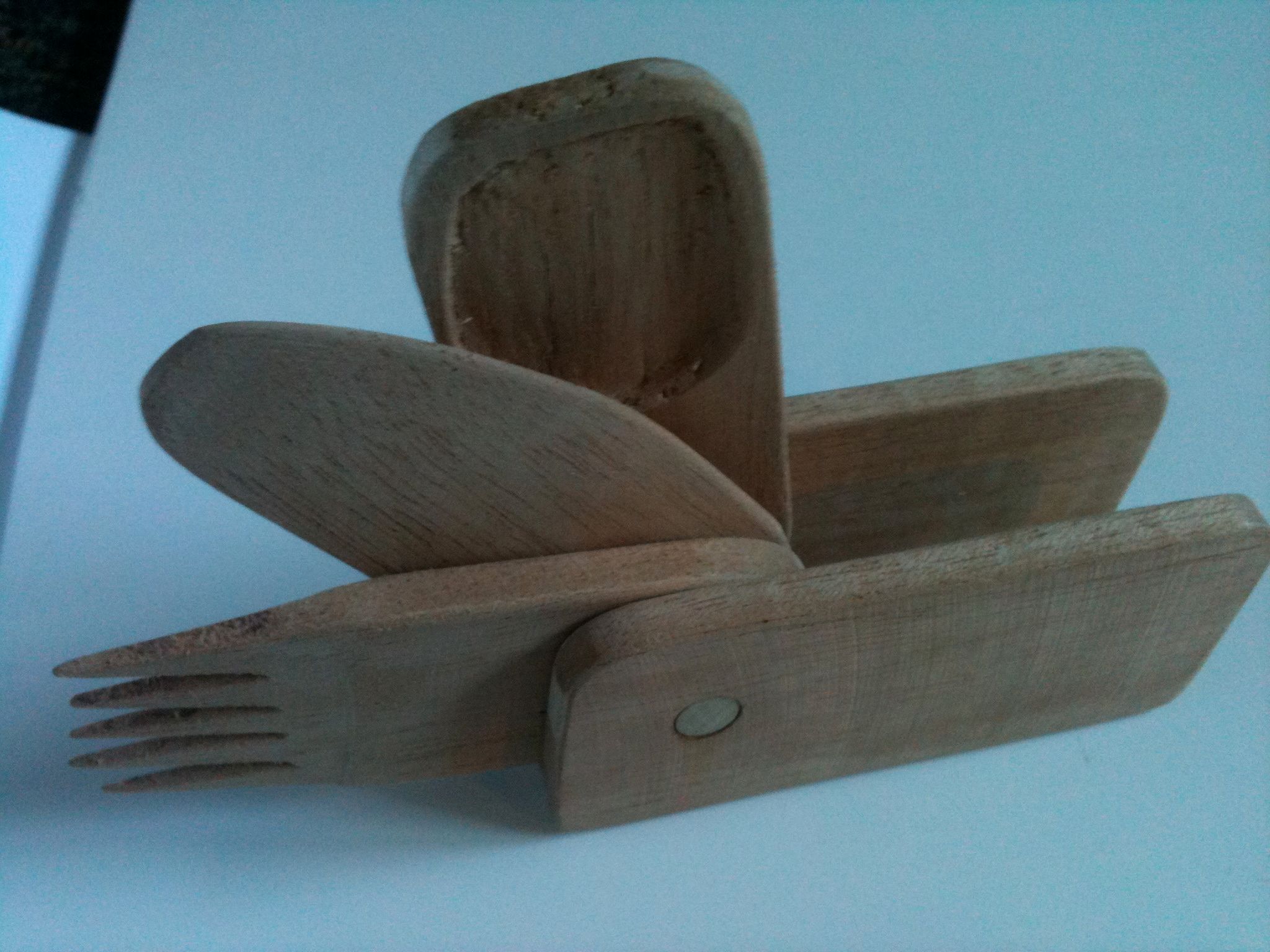 Wooden Swiss-Army-style silverware set