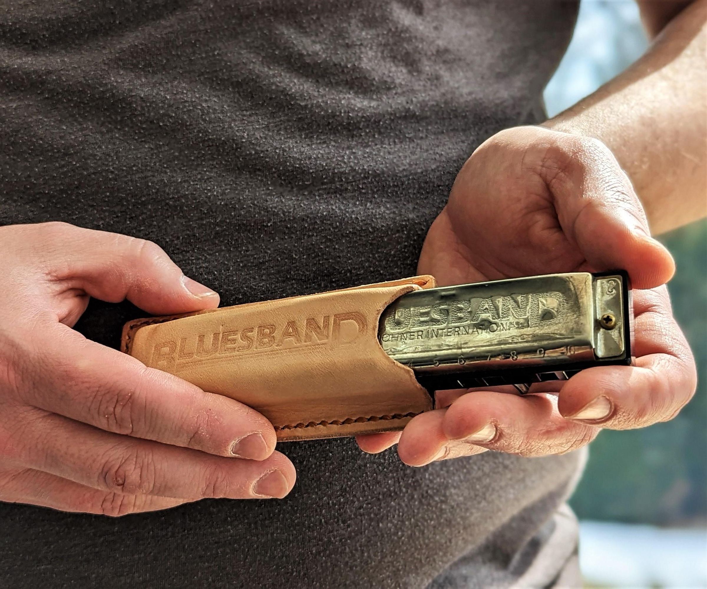 Wet Formed Leather Harmonica Case With 3d Printed Logo