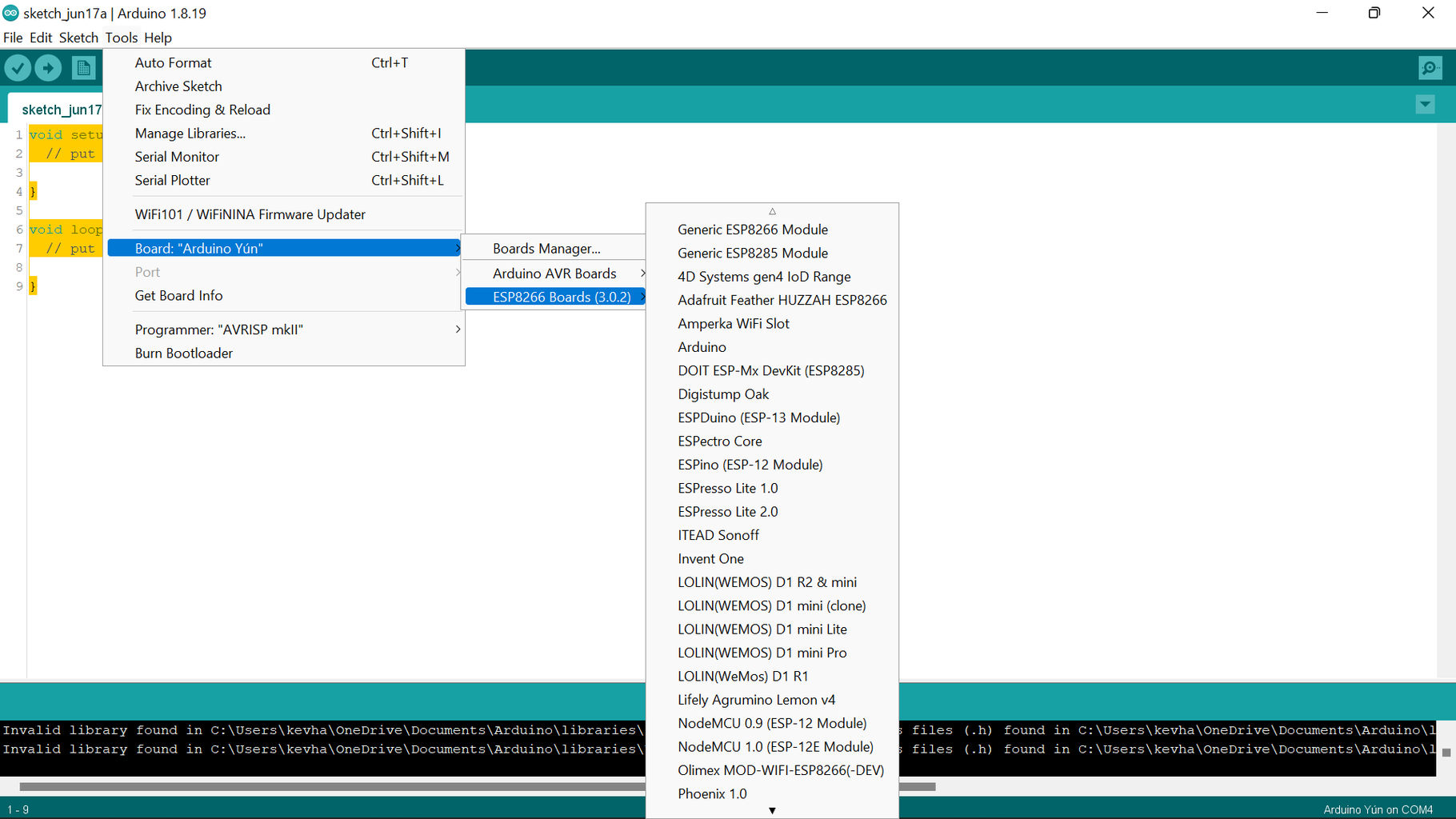 Adding the Esp Boards in Board Manager.