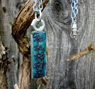 Glass Tile Pendant Necklace - Lace Flowers