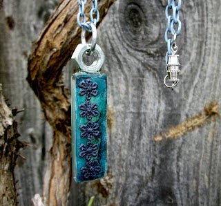 Glass Tile Pendant Necklace - Lace Flowers