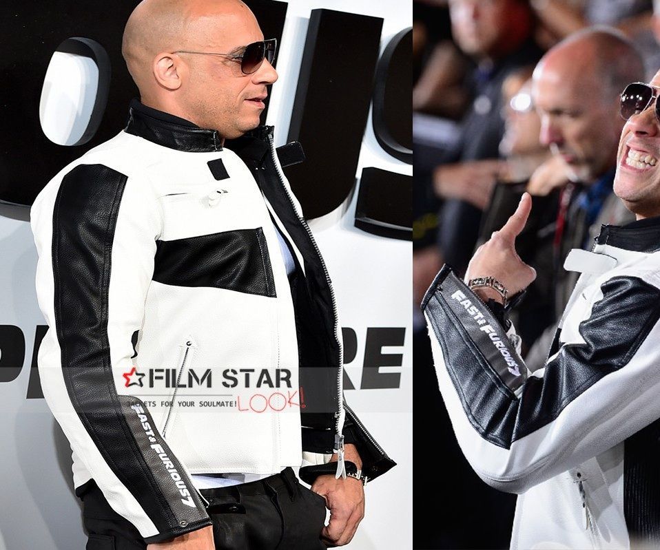 Furious 7 Premiere Vin Diesel White Leather Jacket