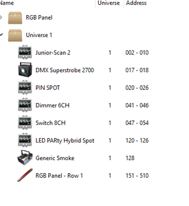Přidání Fixtures a DMX Adres