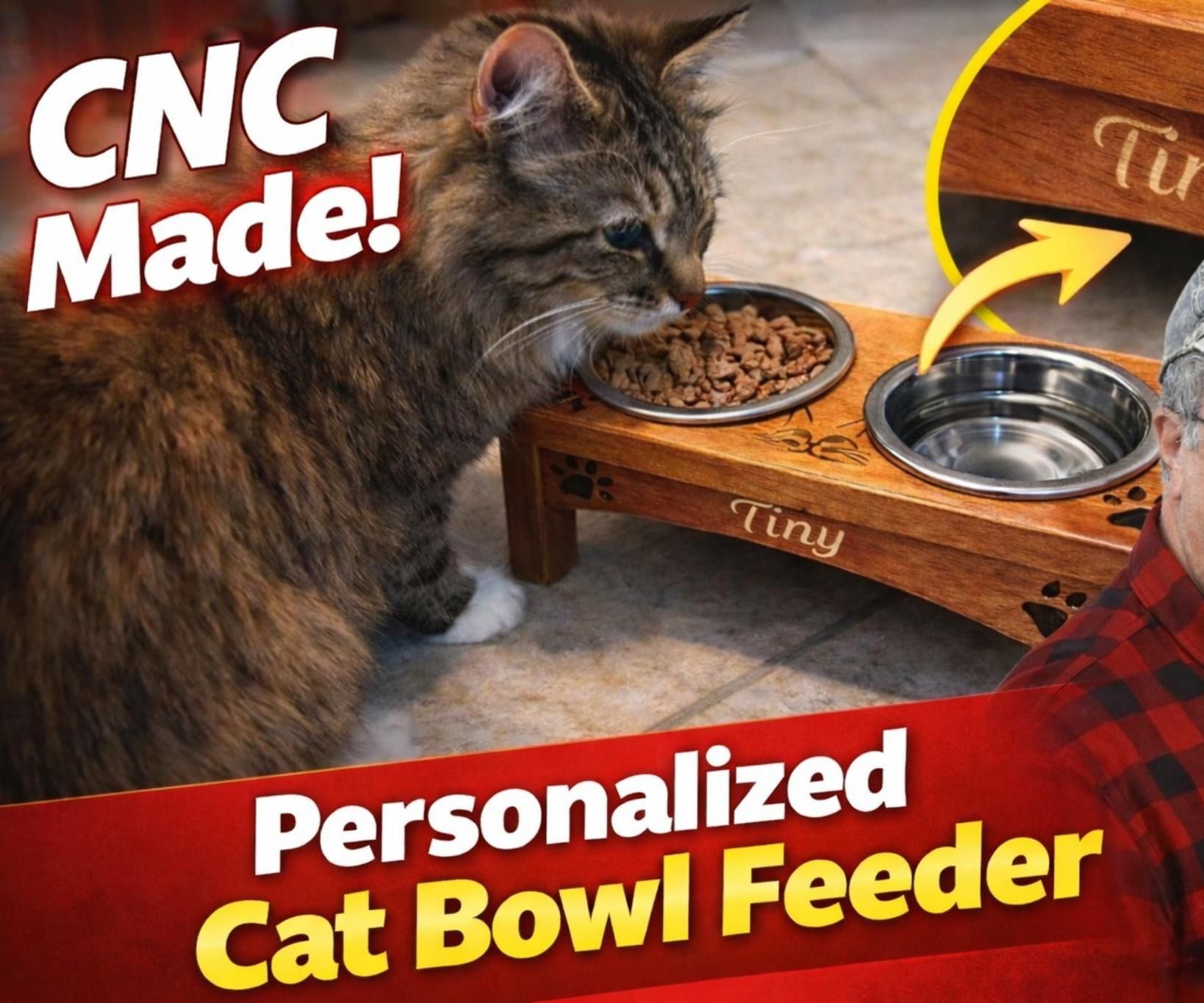 Personalized Wooden Cat Bowl Feeder