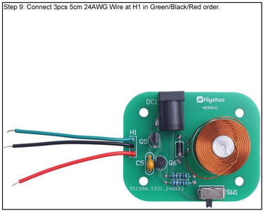 Connect 3pcs 5cm 24AWG Wire at H1 in Green/Black/Red Order.